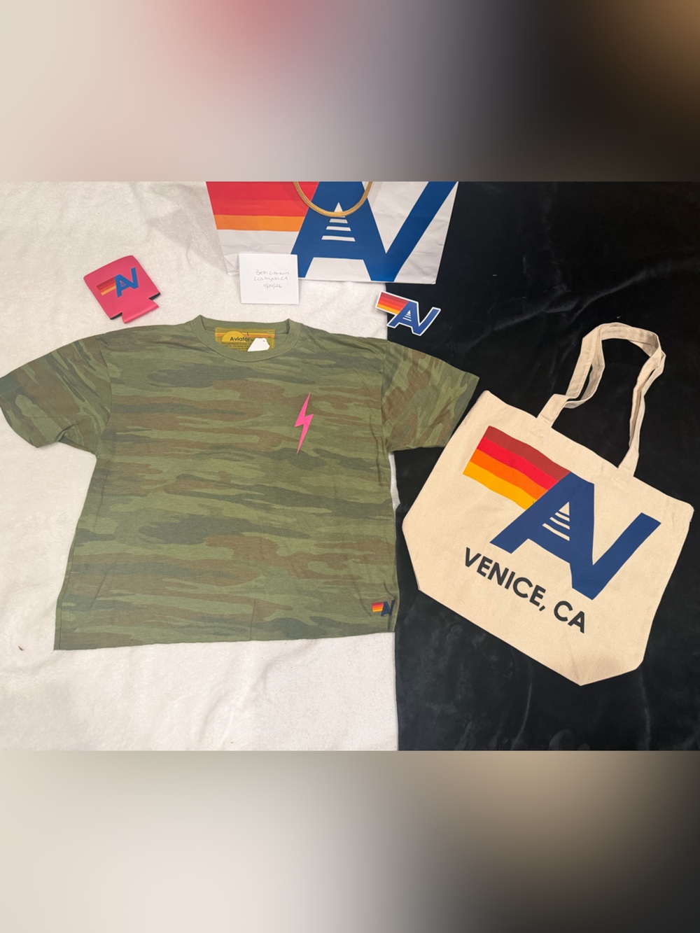 - NWT Aviator Nation    T-Shirt Bolt Camo Large  and Tote Bag